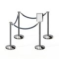 Montour Line Stanchion Post & Rope Kit Pol.Steel, 4FlatTop 3Gray Rope 8.5x11V Sign C-Kit-3-PS-FL-1-Tapped-1-8511-V-3-PVR-GY-PS